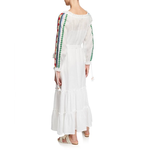 NWT Tory Burch Embroidered Linen Belted Peasant Dress - Picture 2 of 8